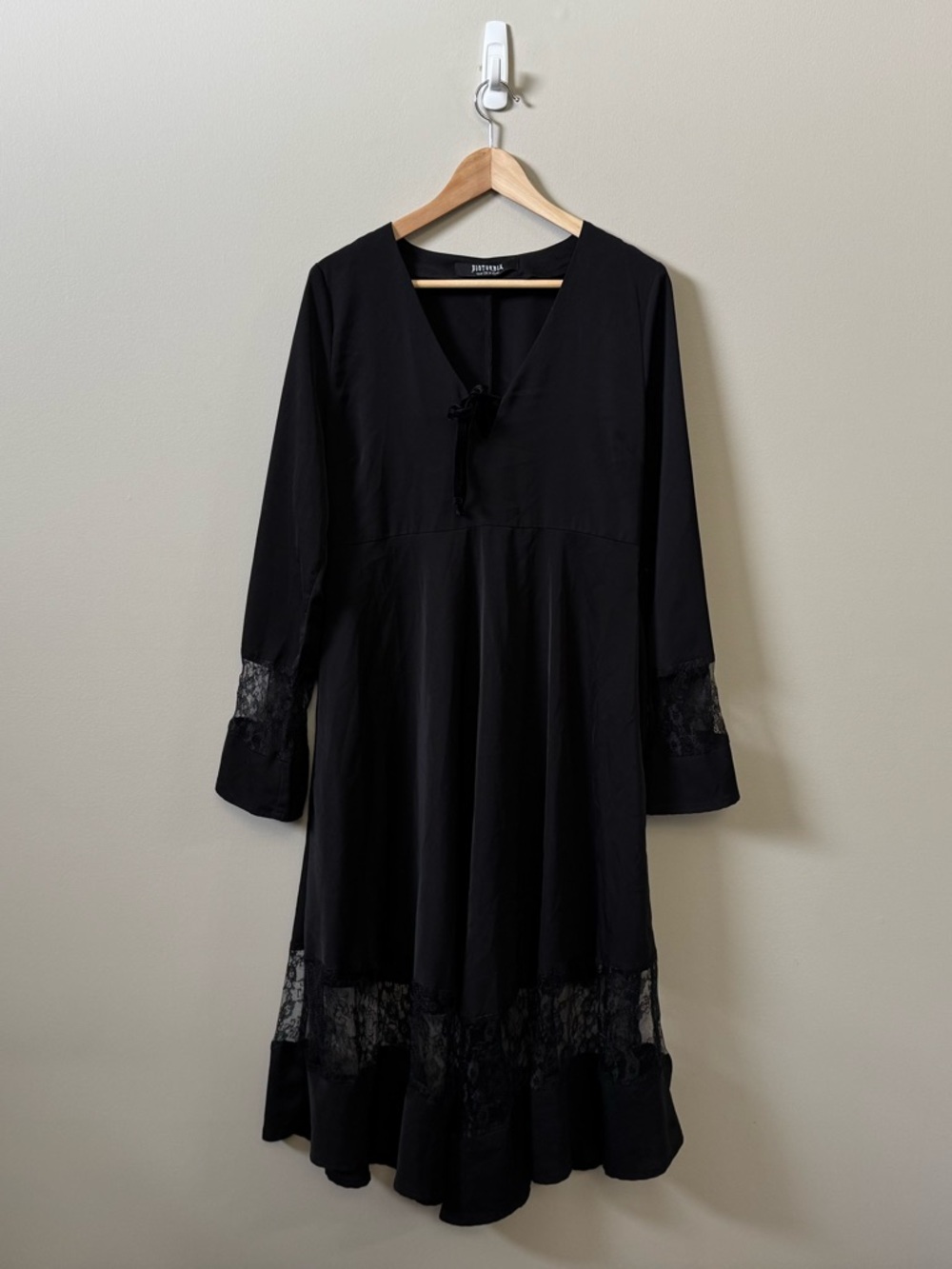 DISTURBIA women’s grunge goth black long sleeve lace detailing dress